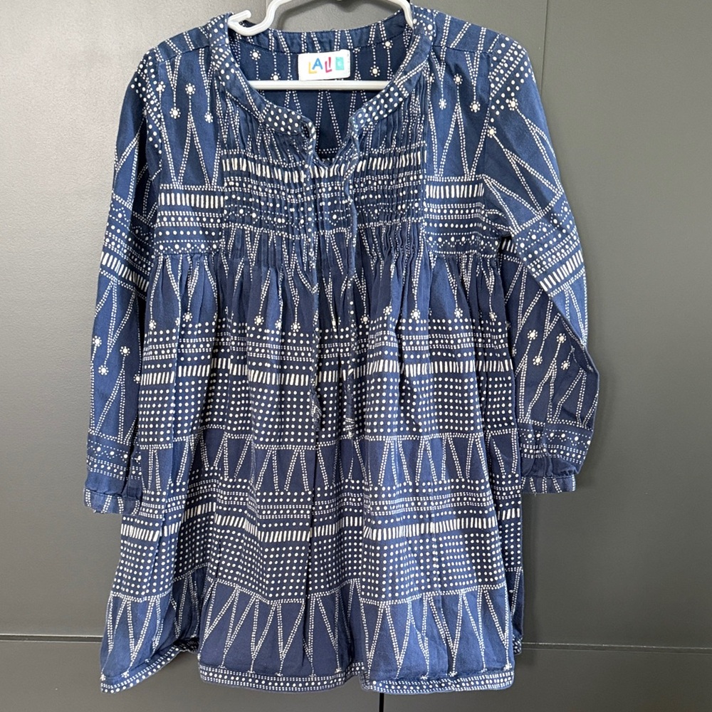 Lali Girls Long Sleeve Blue and White Print Dress